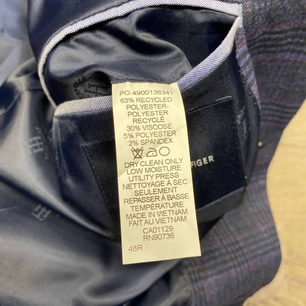Tommy Hilfiger Blazer Mens 48R Blue Purple Plaid Stretch Sport Coat Business - Picture 4 of 11